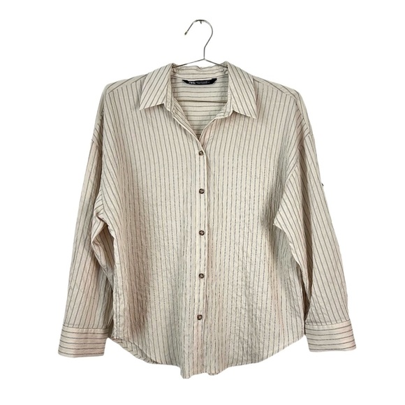 Zara Striped Oversized Button Front Shirt Modal Size M - Picture 2 of 5